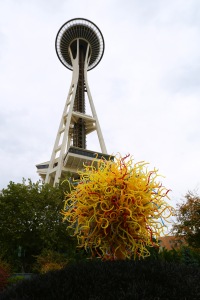 Space needle with sculpture 